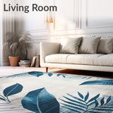 Modern Tropical Leaves Accent in Blue Grey Beige Hues(Blue)