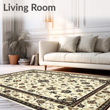Timeless Oriental Inspired Non Slip Low Pile Area Beige(Beige)