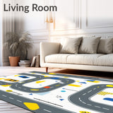 Interactive Kids Play Rug Modern Car Rug for Playroom Fun(Gray)