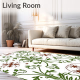 Classic Damask Floral with Symmetrical Leafy Scroll and Bloom (Green)