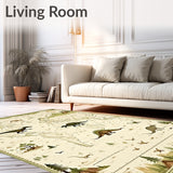 Beige Dinosaur Themed Educational Area with Vintage World Map Motif(Beige)
