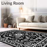 Floral Medallion Scrollwork Enhanced by Ornate Vine Filigree (Black)