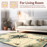 Maritime Explorer Half Round Rug Artistic Compass Navigation Carpet Decor(Blue)