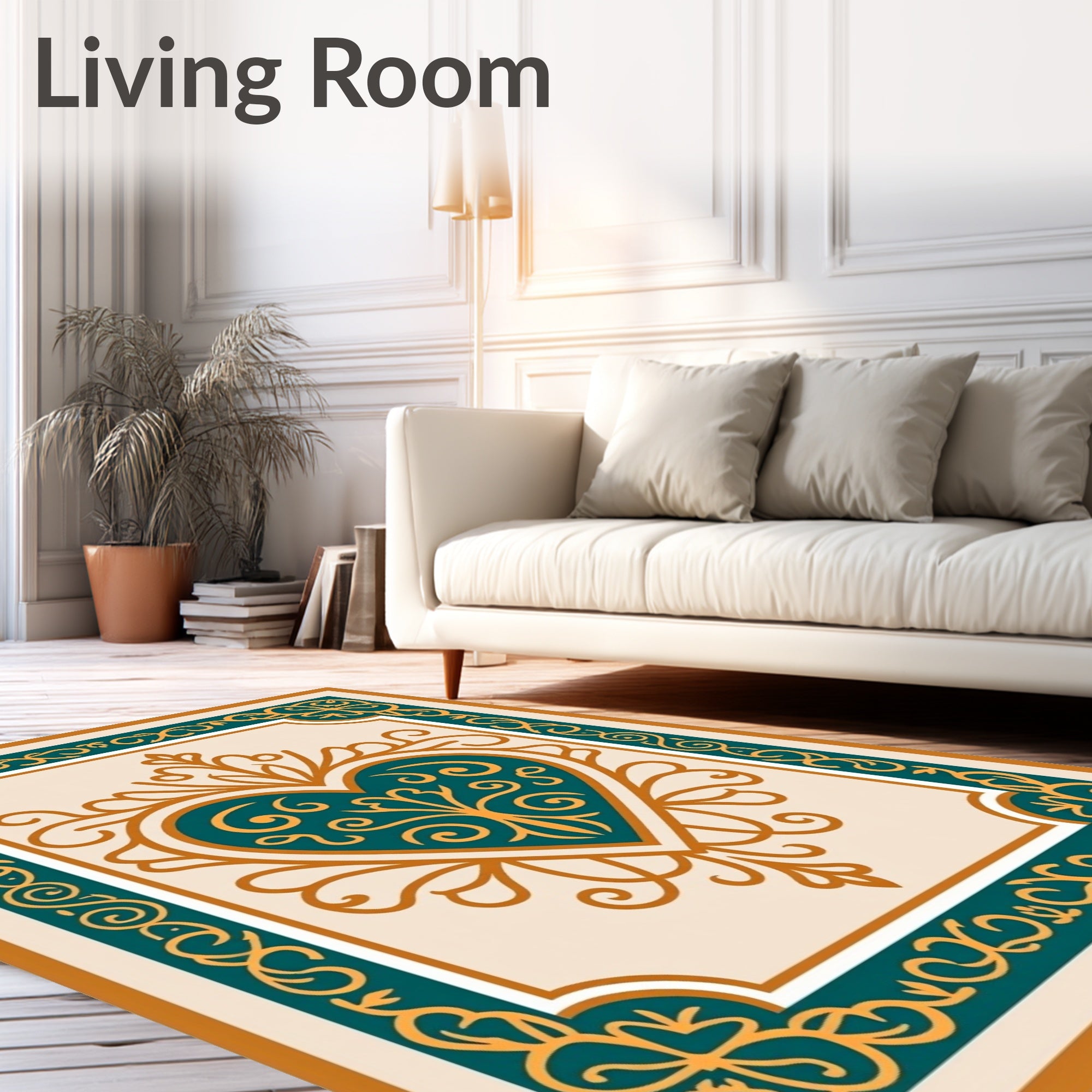 Motif with Radiant Swirl and Elegant Border Design (Beige) - ODIKA