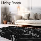 Abstract Marble Swirl Design with Contemporary Floral(Black)