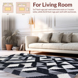 Ultra Soft Area Rug, Non Slip, Stain Resistant, Washable Area Rugs for Living Room, Bedroom, Modern Geometric Living Room Carpet(Black)