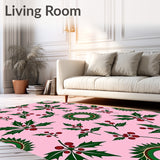 Festive Holly Berry Wreath Decorative Floor Covering(Pink)
