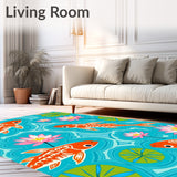 Tranquil Koi Swimming Through Lotus Blossoms Pathway Decoration(Blue)