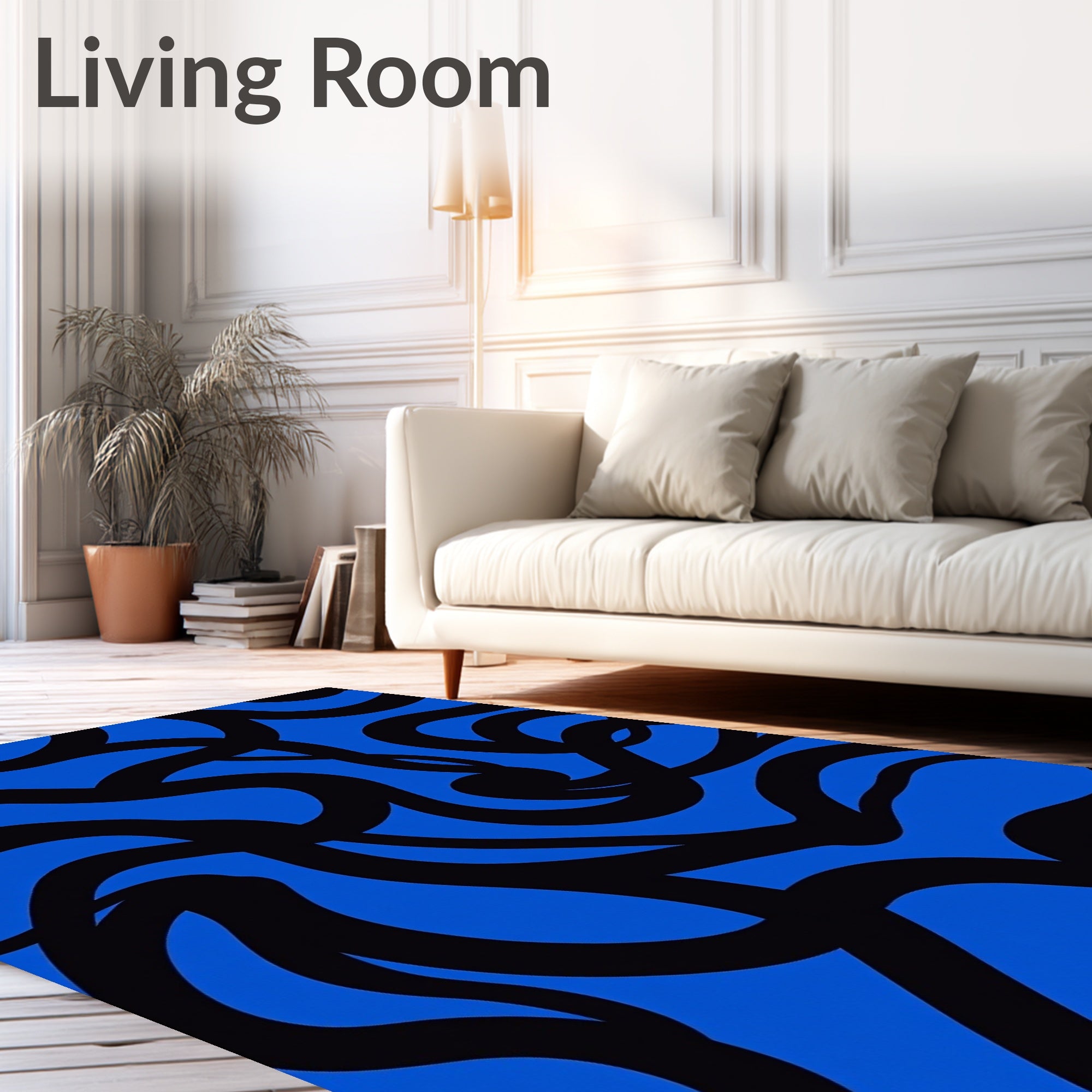 Interlocking Waves Motif in Midnight and Cobalt Modern Abstract Design (Blue) - ODIKA