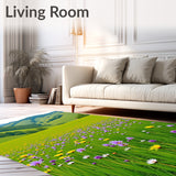 Pastoral Meadow Wildflower Harvest Valley Tranquil Scenic Landscape(Green)