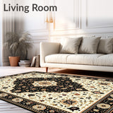 Classic Black and Beige with Refined Oriental Floral Medallions(Beige)
