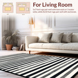 Contemporary Black and White Linear Stripes with Bold Contrast Design(Beige)