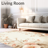 Beige Floral Patterned Area Runner with Non Slip Ultra Design(Beige)