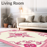 Damask Motif with Romantic Rose Garden Accents (Pink)