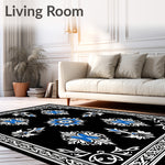 Damask Floral Motif Anti Slip Interior Floor Covering (Black) - ODIKA