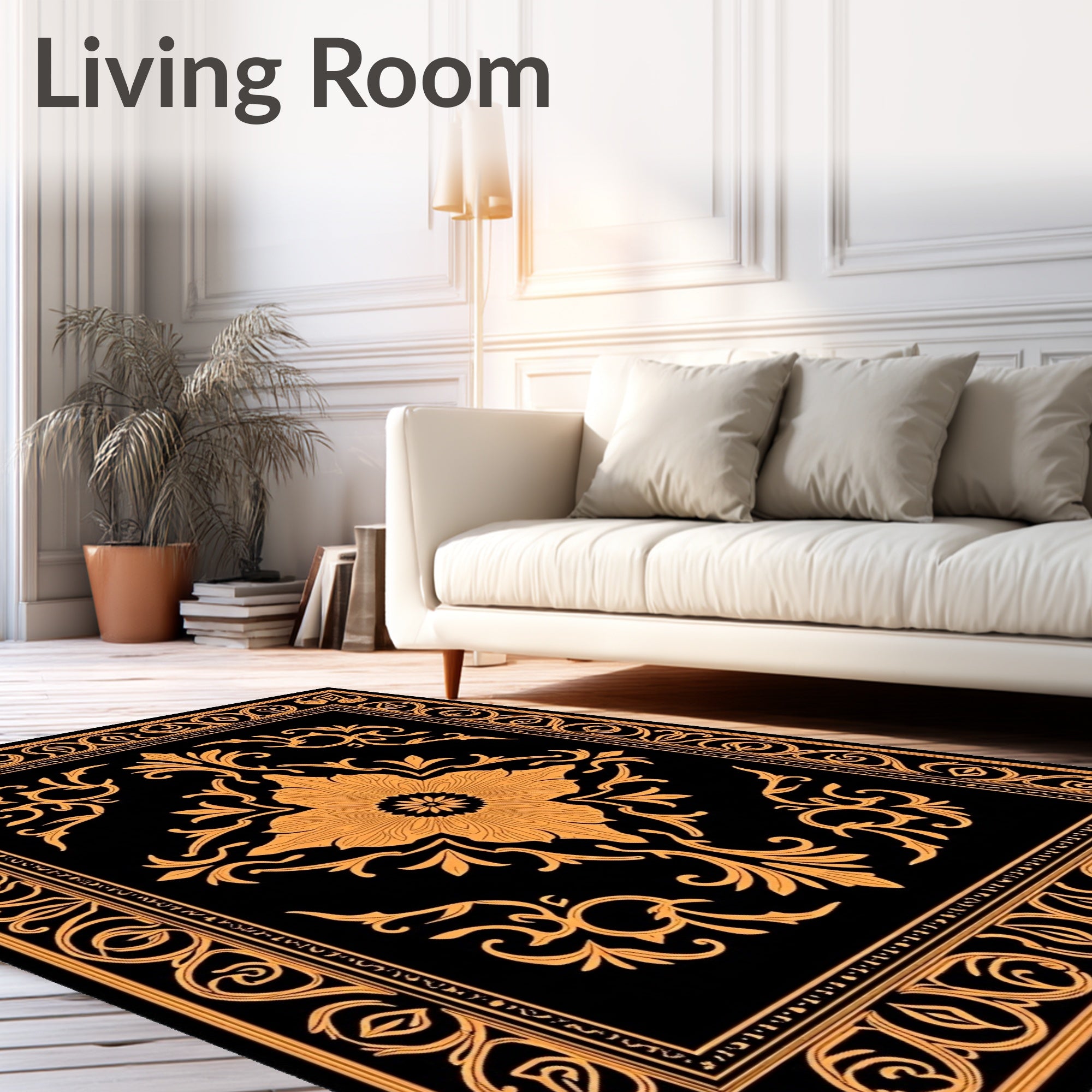 Ornamental Damask Blossom with Faded Scrolls and Interlocking Foliage (Black) - ODIKA