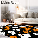 Spooky Ghost & Pumpkin Patch Area Rug for Festive Fall Decor(Black)