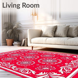 Nordic Inspired Starburst Medallion and Botanical Scrollwork Design(Red)