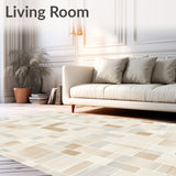 Abstract Mosaic Area with Subdued Neutral Color Blocks and Artistic Flair(Beige)