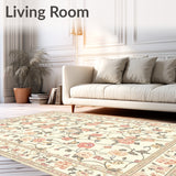 Elegant Beige Kitchen Area Floral Runner Non Slip(Ivory)