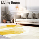 Stylish Washable Area Rug with Artistic Swirls in Soft Neutral Colors(Yellow)