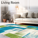 Minimalist Non Shedding with Distressed Blue Green and Beige Check(Blue)