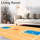 Basketball Court Wood Floor Blue Key White Lines Orange Circle(Beige)