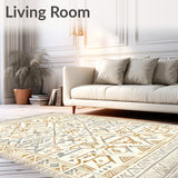 Beige Area Geo Cream Accents Farmhouse Vibes Tribal Art(Beige)