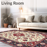 Beige/Red Abstract Area Intricate Design(White)