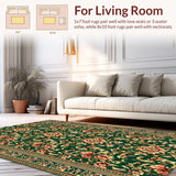 Ultra Soft Area Rug, Non Slip, Stain Resistant, Washable Area Rugs for Living Room, Bedroom, Vintage Floral Non-Slip Living Room Rug(Green)