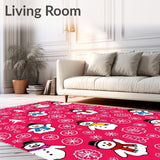 Festive Snowman Gathering with Whimsical Pine Forest and Falling Snowflakes(Pink)