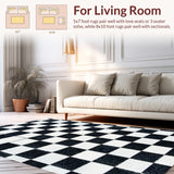 Ultra Soft Area Rug, Non Slip, Stain Resistant, Washable Area Rugs for Living Room, Bedroom, Modern Faux Wool Checkerboard(Black)
