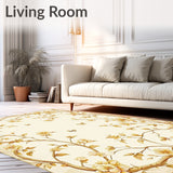 Artistic Beige Ivory Oval with Stylized Floral and Vine Motif(Beige)