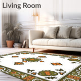 Vintage Inspired Medallion Motif With Burnt Orange And Olive Flourishes(Green)