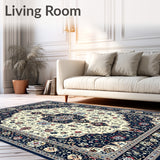 Elegant Medallion Floral Area Navy Beige Non Shedding(Blue)