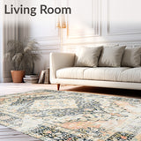 Elegant Beige and Grey with Faded Eastern Style Medallion Floral(Beige)