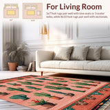 Ultra Soft Area Rug, Non Slip, Stain Resistant, Washable Area Rugs for Living Room, Bedroom, Cowgirl Chic Entryway Pastel Cactus Shaped Mat(Pink)