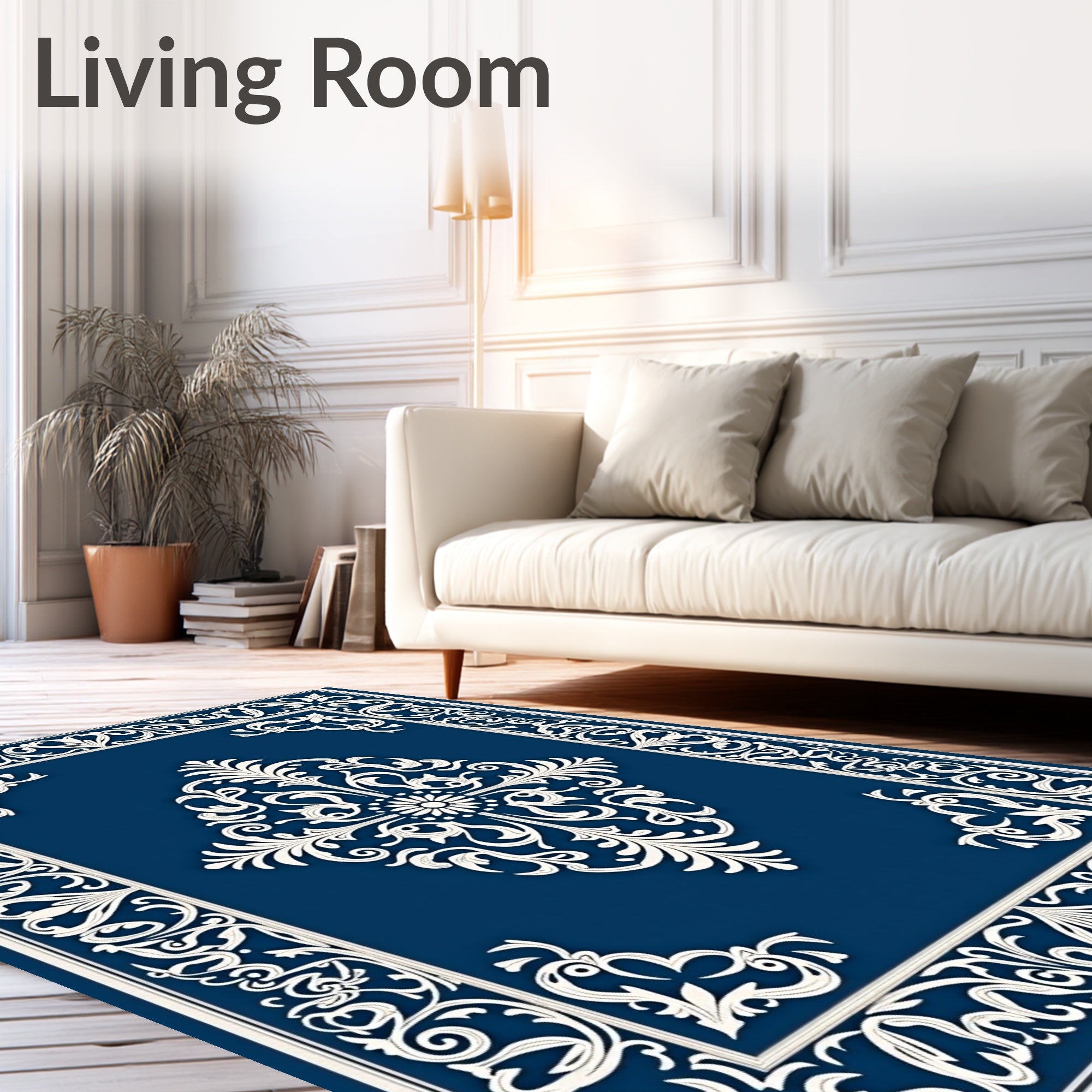 Damask Entrance Anti Slip Traditional Design (Blue) - ODIKA