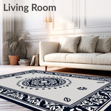 Elegant Bordered Medallion Interlocking Symmetrical Contemporary Motif (Gray)