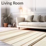 Contemporary Geometric Area Ikat Inspired Beige and Cream Stripe(Beige)