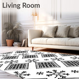 Nordic Snowflake Interlocking Plaid Welcome with Festive Accents(Black)