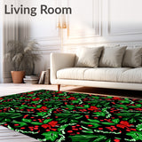 Festive Holly Leaf Shag with Interlocking Vine Motifs(Black)