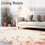Contemporary Beige Area With Scattered Blush Blossom Print(Ivory)
