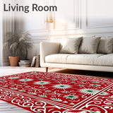 Folk Starburst Medallion Interlocking with Winter Botanical Scrolls(Red)