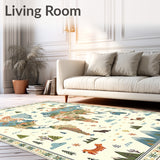 Illustrated Continents and Animal Motifs Round Map Design(Ivory)