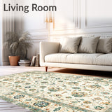 Boho Farmhouse Area Beige Sage Green Floral Print(Beige)