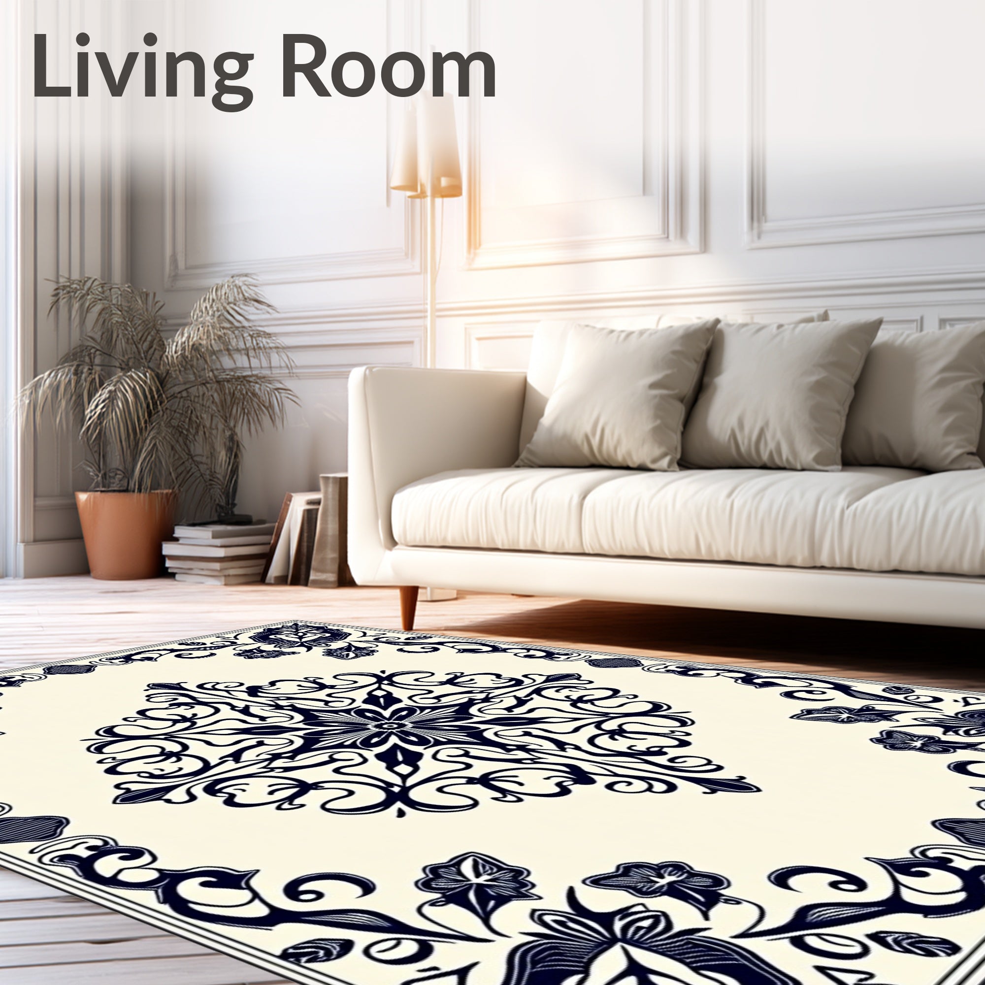 Ornate Floral Medallion Elegance with Interlocking Botanical Scrollwork (Ivory) - ODIKA