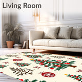 Festive Evergreen Holiday Tapestry With Ornamental Decorations(Cream)