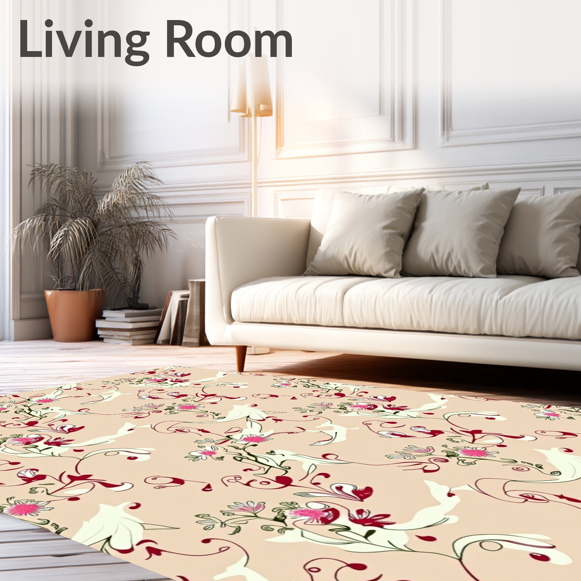 Elegant Vine Scrolls with Delicate Floral Accents and Graceful Curves (Beige) - ODIKA