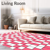 Checkerboard Welcome Accent Festive Grid Motif(Pink)